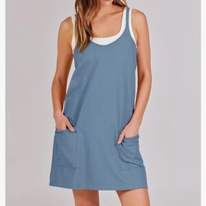 Blue Sleeveless Pocket Dress